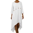 thumbnail image 1 of Dresses for Women, Women's Solid-Color Loose-Fit Casual Cotton-Linen Blend Irregular Hem 3/4 Sleeve Round Neck Dress Women's Dress, 1 of 7