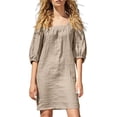 thumbnail image 1 of Dresses for Women, Women's Square Collar Cotton Linen Dress Five Point Sleeve Puffed Sleeve Casual Dress Beach Dress for Women, 1 of 4