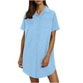 thumbnail image 1 of Dresses for Women, Women's Summer Button Up Shirt Skirt With A Collar Made Of Cotton And Linen Mini Dress Shirt Dress Light Blue M, 1 of 8