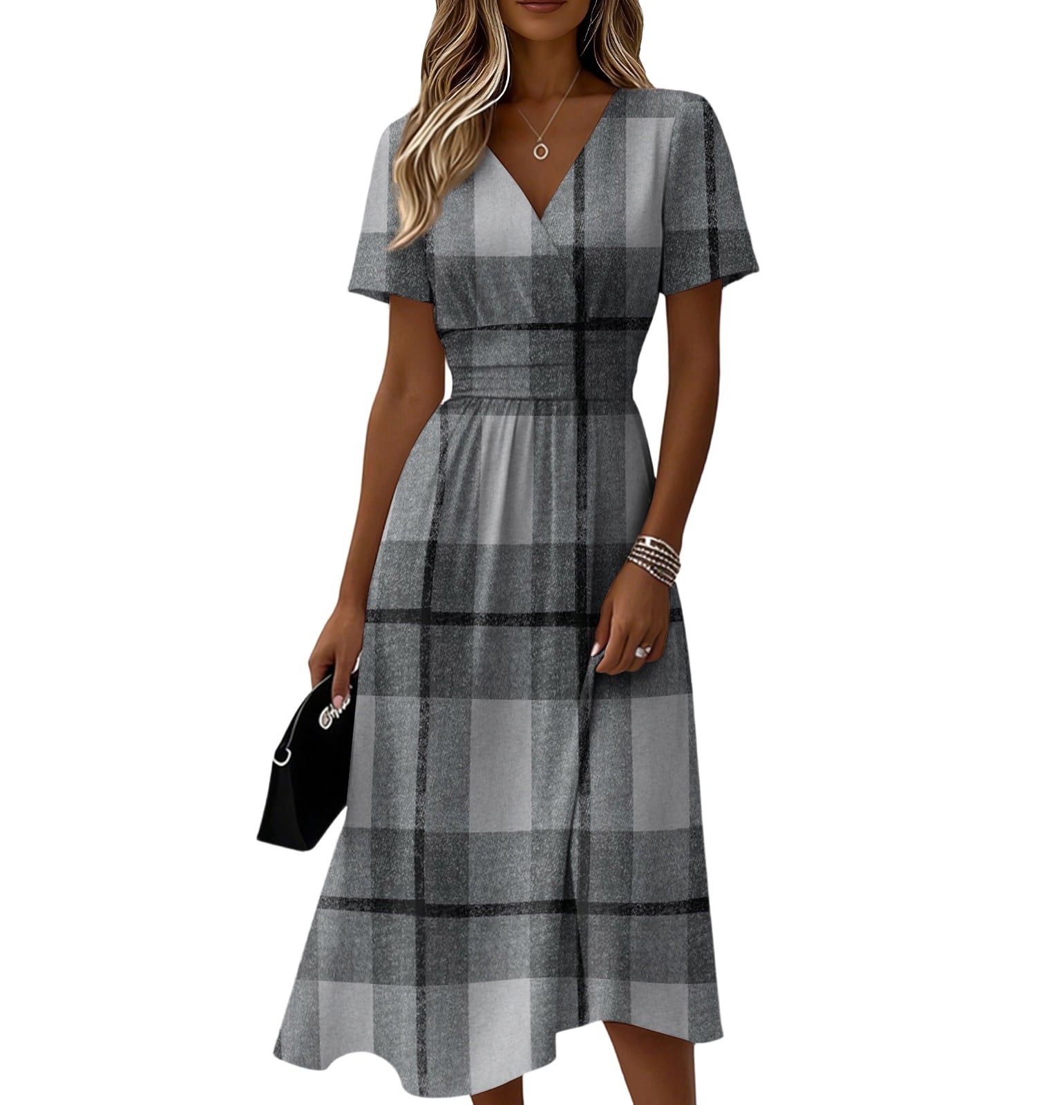 Dresses for Women Wrap V Neck Sundress Short Sleeve Vacation Beach ...