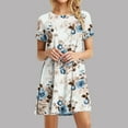 thumbnail image 1 of Dresses for Women no boundaries Clearance Short Sleeve Round Neck Casual Printed Dress Green S, 1 of 6