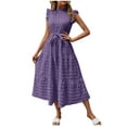 thumbnail image 1 of Dresses for Womens 2026 Summer Plus Size Fashion Casual Round-Neck Ruffled Short Sleeve Solid Color Dress, 1 of 6