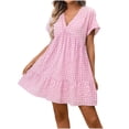 thumbnail image 1 of Dresses for Womens 2026 Summer Plus Size Fashion Casual V-Neck Short Sleeve Mini Sun Dress, 1 of 4