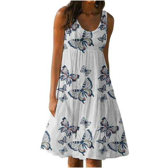 Dresses for Womens Summer Gradient Print Sleeveless Tank Sundress Casual Beach Party Mini Dress Flowy A Line Dress