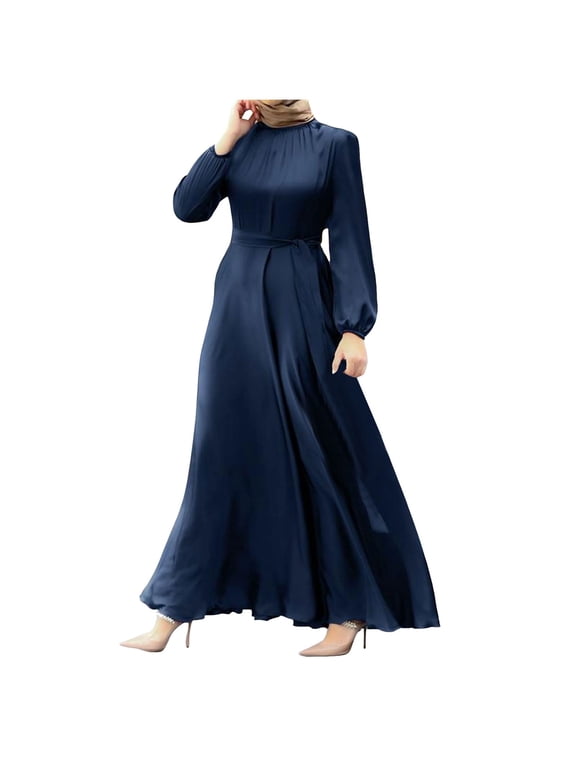 Dresses for Womens, Womens Abaya Long Sleeve Dress Prayer Solid Color Dress Loose Maxi Dress Abaya Ramadan Robe