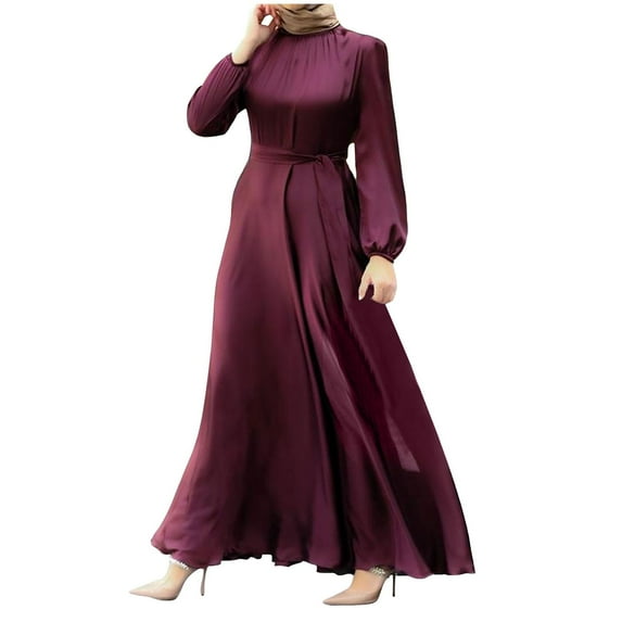 Dresses for Womens, Womens Abaya Long Sleeve Dress Prayer Solid Color Dress Loose Maxi Dress Abaya Ramadan Robe