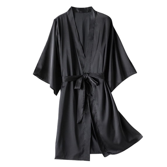 Dresses for women ,Satin Silk Pajamas Women Nightdress Lingerie Robes Underwear Sleepwear Black S(S)