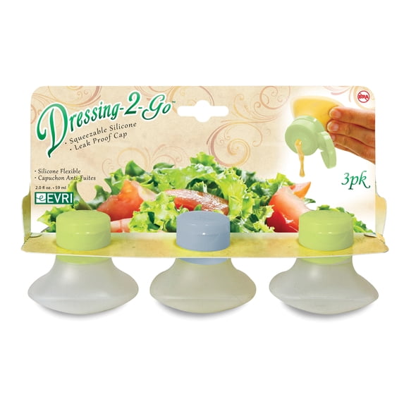 Dressing-2-Go 3-PACK Portable Squeezable Leak Proof 2oz Salad Dressing Containers