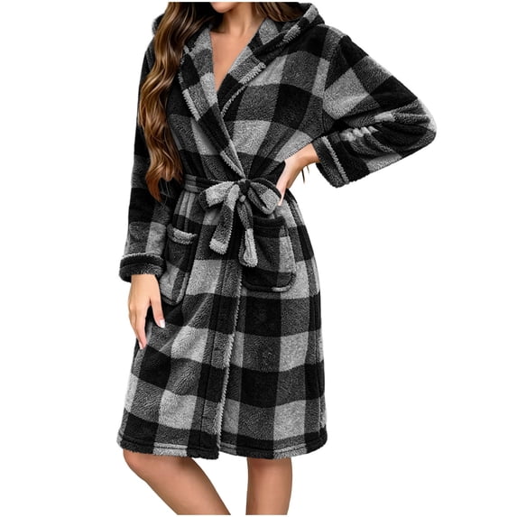 Dressing Gown for Women Fleece Fuzzy Bath Robe Warm Soft Fluffy Bathrobes Ladies Housecoat Loungewear Bathrobe Long Robe S-2XL Gray M