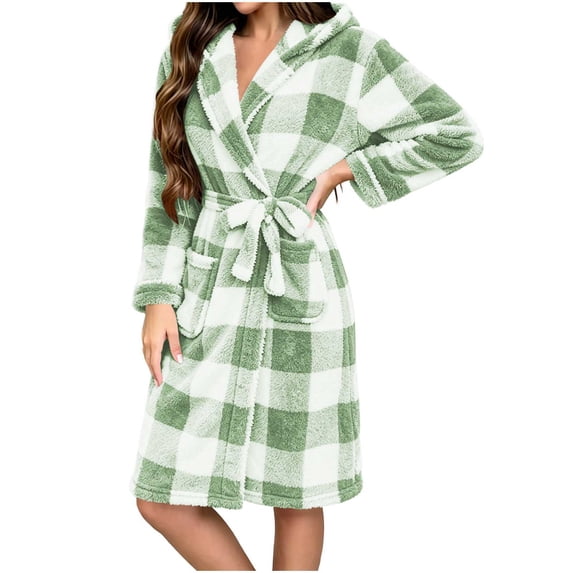 Dressing Gown for Women Fleece Fuzzy Bath Robe Warm Soft Fluffy Bathrobes Ladies Housecoat Loungewear Bathrobe Long Robe S-2XL Green M