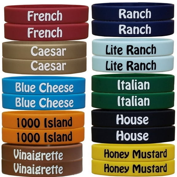 Dressing Kit D: Squeeze Bottle Labels: (2) Ranch, (2) Blue Cheese, (2) Vinaigrette, (2) Caesar, (2) Lite Ranch, (2) Italian, (2) Honey Mustard, (2) House, (2) French, (2) 1000 Island