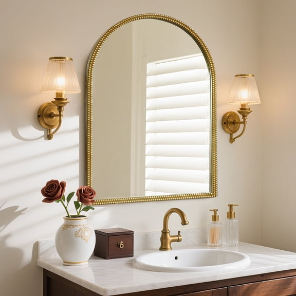 Dressing Mirror for Wall Decor with Double-row Beaded Frame, Gold, 22"x30"