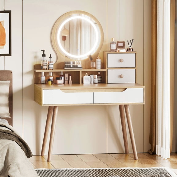 Dressing Table | 4 Drawers and Open Shelves for Bedroom Storage | High - quality MDF Material | Keep Beauty Items Tidy