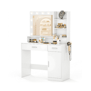 Dressing Table And Mirror, Dressing Table And Bedroom Dressing Table With 3-color Light Options For Adjustable Brightness, White2 cabinets