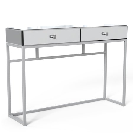 Dressing Table Mirrored Console Table 2 Drawers Silver Makeup Vanity Desk Side Table for Entryway Living Room