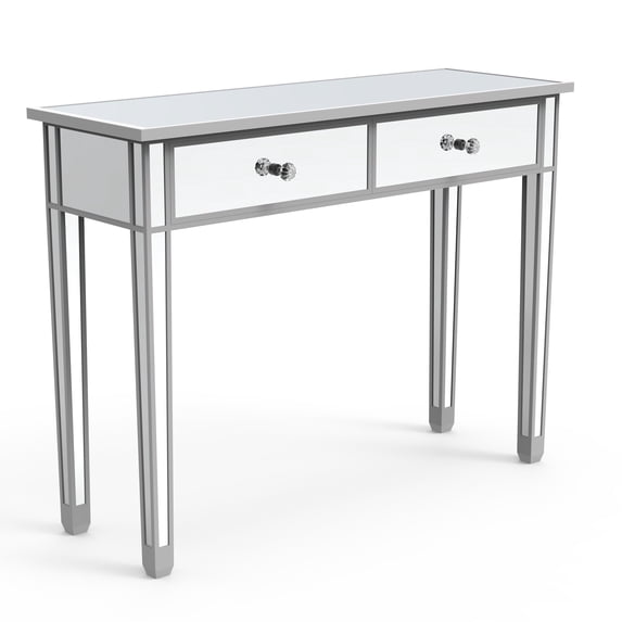 Dressing Table Mirrored Console Table Silver Glass Makeup Vanity Desk Side Table for Living Room Bedroom