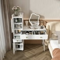 thumbnail image 1 of Dressing Table with LED Mirror & Storage – White Makeup Desk Features 3 Drawers, 2 Open Shelves, 1 of 9