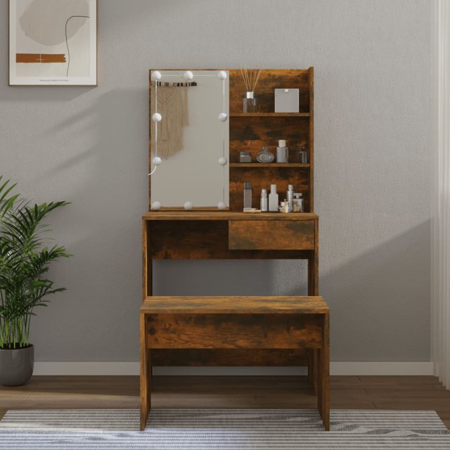Dressing table set with LED smoked oak wood material