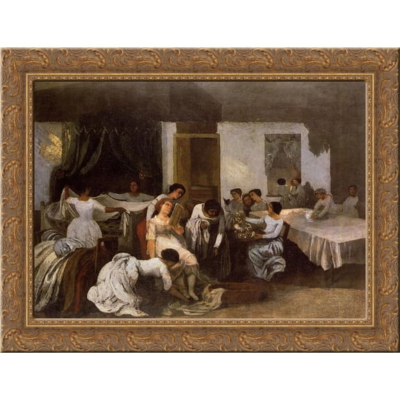 Dressing the Dead Girl (Dressing the Bride) 24x18 Gold Ornate Wood Framed Canvas Art by Gustave Courbet