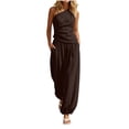 thumbnail image 1 of Dressy 2 Piece Outfits for Women Summer Ruched One Shoulder Tank Top and Baggy Harem Pants Matching Sets with Pockets, 1 of 6