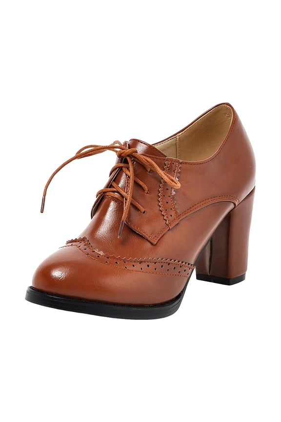 Dressy Ankle Boots for Women Lace up Wingtip Oxford Shoes Casual Heels Chunky Block Heeled Booties