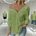 thumbnail image 1 of Zufneo Dressy Blouse for Women Sexy Off-Shoulder Tops V-Neck Beach Button Down Shirts New Arrivals Green XL, 1 of 6