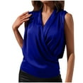 thumbnail image 1 of Dressy Blouses for Women Casual Fitted Tank Tops Sleeveless Solid Color Ladies V-Neck Fold Elegant Satin Wrap V Neck Sleeveless Blouse Tee Shirt, 1 of 6