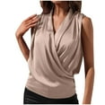 thumbnail image 1 of Dressy Blouses For Women Casual Fitted Tank Tops Sleeveless Solid Color Ladies V-Neck Fold Elegant Satin Wrap V Neck Sleeveless Blouse Tee Shirt, 1 of 6