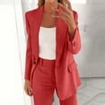 thumbnail image 1 of Dressy Business 2 Piece Sets for Women Fall Fashion Slim Long Sleeve Lapel Neck One Button Suit Jackets Fitted Out Work Solid Color Zip Trousers, 1 of 4