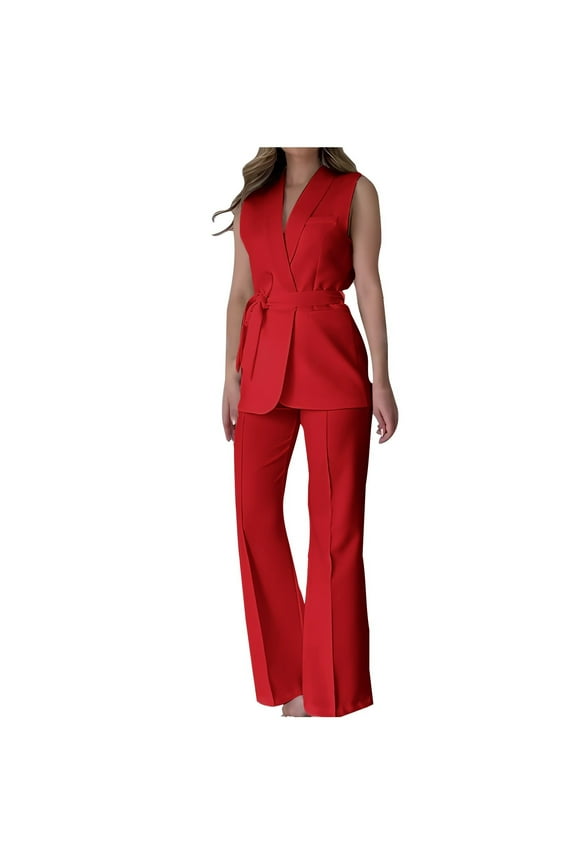 Dressy Business Outfits for Women V Neck Vest with Trousers Trendy 2025 Sleeveless Summer Casual Blazer Work Sets