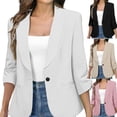 thumbnail image 1 of Dressy Business Suit Jacket for Women Casual Work Office Shawl Collar 3/4 Ruched Cuffs Sleeve Blazer with Pockets Fitted Solid Color One Button Suits, 1 of 2