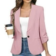 thumbnail image 1 of Dressy Business Suit Jacket for Women Casual Work Office Shawl Collar 3/4 Ruched Cuffs Sleeve Blazer with Pockets Fitted Solid Color One Button Suits, 1 of 4