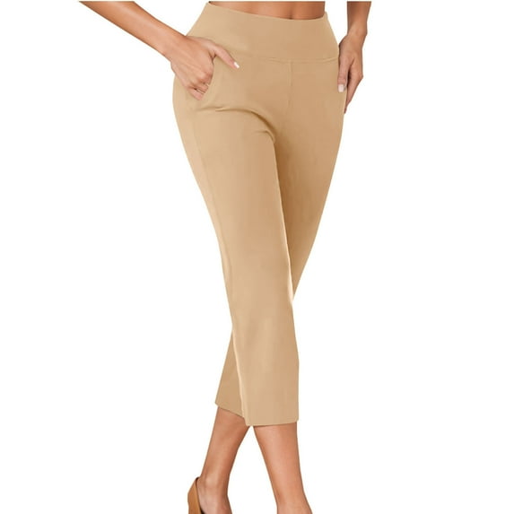 Dressy Capri Pants for Women Business Casual Cropped Pants High Waisted Office Work Yoga Capris with Pockets