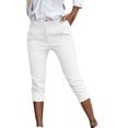 thumbnail image 1 of Dressy Capri Pants for Women Elastic Waist Office Work Pants with Pockets Business Casual Capris Pull on Cropped Slacks, 1 of 9