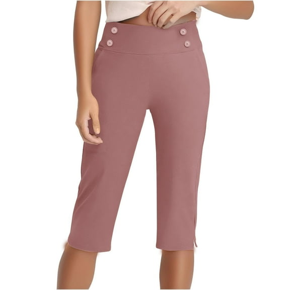 Dressy Capri Pants for Women Work High Waist Capris Pants with Pocket Casual Office Hiking Golf Lounge Pants Rose, 2XL