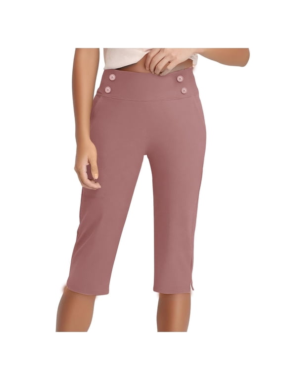 Dressy Capri Pants for Women Work High Waist Capris Pants with Pocket Casual Office Hiking Golf Lounge Pants Rose, M