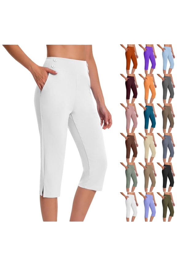 Dressy Capris Pants for Women High Waist Stretch Dress Capris Pants for Summer with Pockets Work Casual