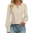 thumbnail image 1 of Dressy Casual Blouse for Women Keyhole V Neck Long Sleeve Shirts Pleated Business Work Tops Spring Clothes 2025, 1 of 5