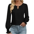 thumbnail image 1 of Dressy Casual Blouse for Women Keyhole V Neck Long Sleeve Shirts Pleated Business Work Tops Spring Clothes 2025, 1 of 5