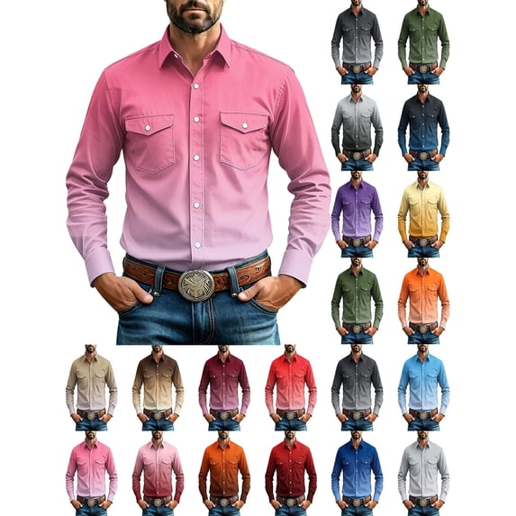 Dressy Casual Blouses Fall Shirts Men's Solid Color Long Sleeved Button Up Lapel Casual Business Shirt Pink Xxxl