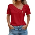 thumbnail image 1 of Dressy Casual Eyelet Tops for Women Summer 2025 Irregular Neck Buttons Pullover Tee Shirt Loose Fit Blouses (Small, Red), 1 of 5