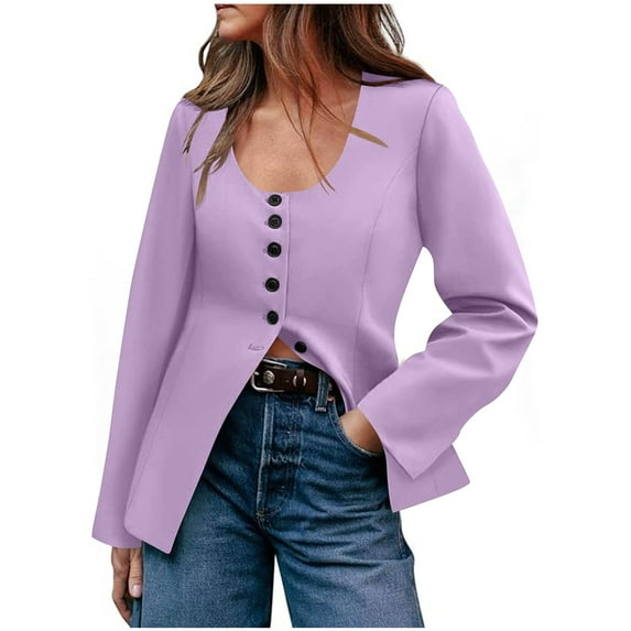Dressy Casual Long Sleeve Tops for Women Button Up U-Neck Solid Color Twill Cotton Blouses Work Office Wear (3XL, Purple)