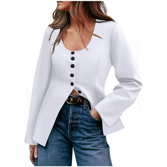 Dressy Casual Long Sleeve Tops for Women Button Up U-Neck Solid Color Twill Cotton Blouses Work Office Wear (XL, White)