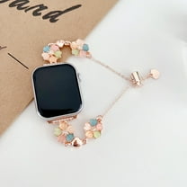 Dressy Chain Bracelet Compatible for Apple Watch Band 42mm 44mm 45mm 49mm, Elegant Bling Leaf Clover Chic Band for iWatch Series 9 8 7 6 5 4 3 2 1 SE Ultra Women Girls Wrist Strap, Rosegold/Color