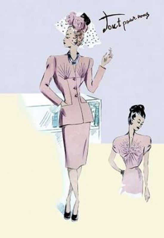 Dressy Evening Suit with Hat and Veil 1947 Canvas Art - Unknown (12 x 18)