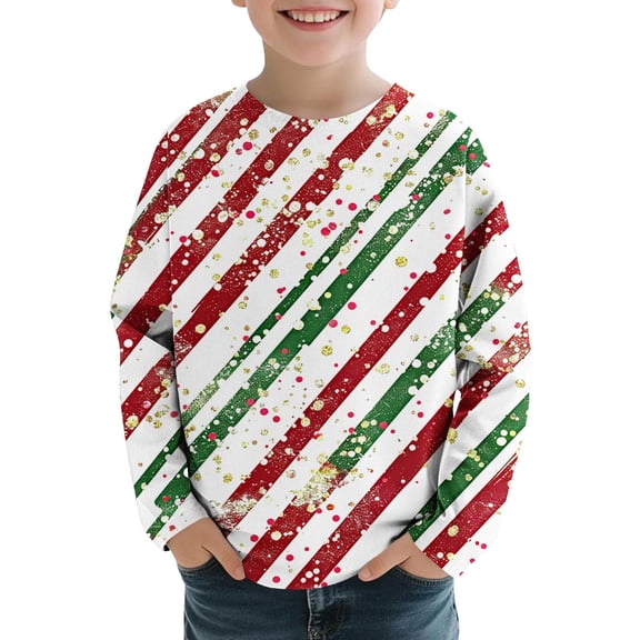 Dressy Happy Holiday Christmas Lounge Tee Shirts for Children Boy Girl Fall Winter Long Sleeve Crewneck Graphic Cute Shirt Warm Tee Shirt Tops Kid 2025