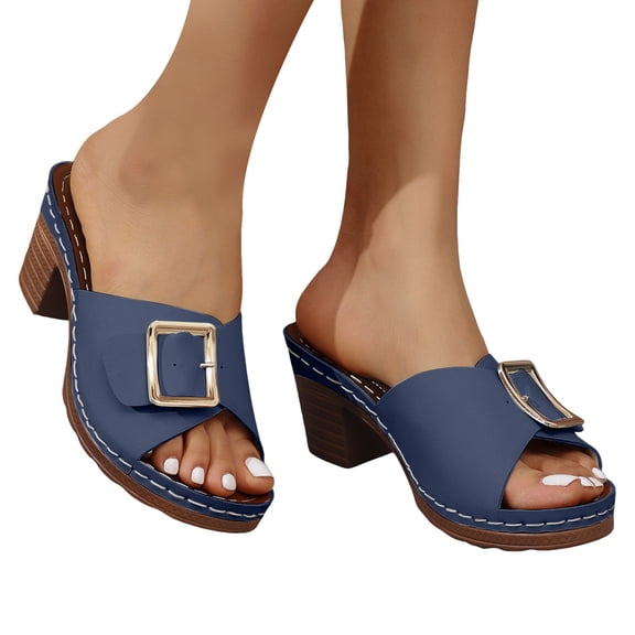 Dressy High Heels Slippers Sandals for Women 2025 Trendy Leather Square Open Toe Platform Chunky Dress Slides