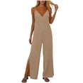 thumbnail image 1 of Dressy Jumpsuits for Women Casual V Neck Side Slit Wide Leg Overalls Summer Lightweight Rompers with Pockets, 1 of 7