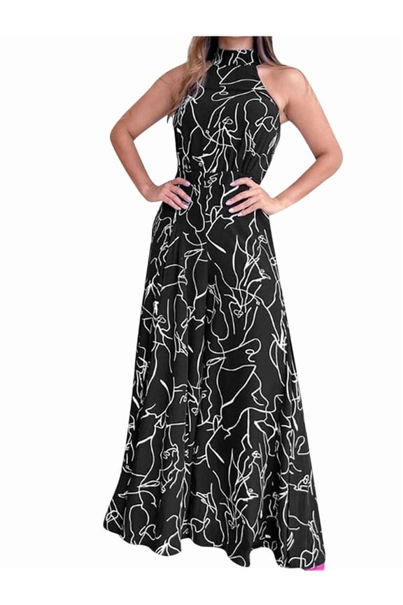 Dressy Jumpsuits for Women Evening Party Wedding Guest Plus Size Sleeveless Rompers Wide Leg Long Pants Black S