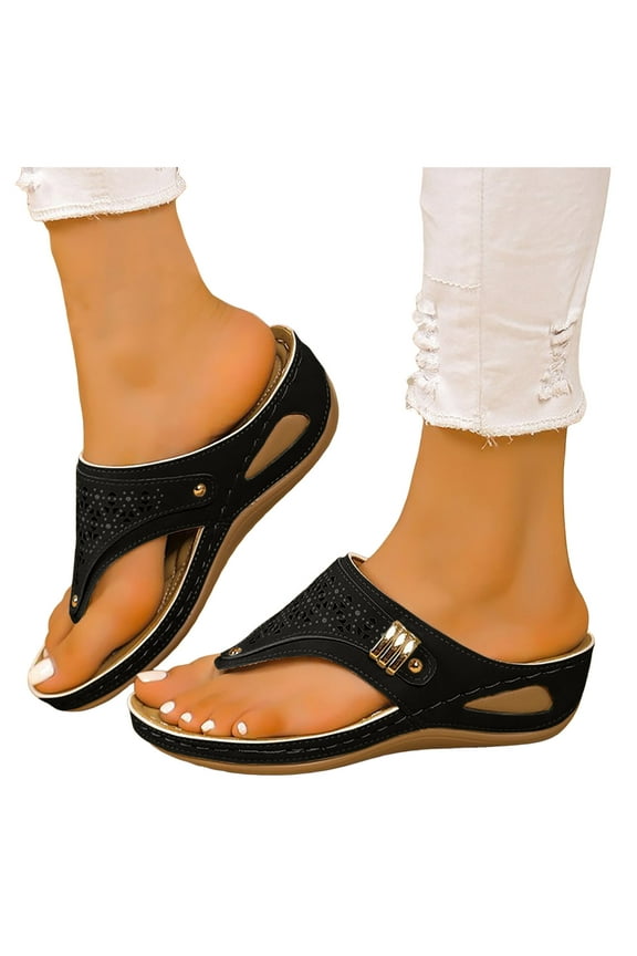 Dressy Low Wedge Sandals Women Summer Open Toe Casual Beach Shoes Lightweight Comfort